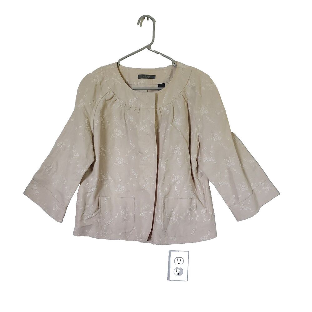 Liz Claiborne Vintage Y2K Embroidered Floral Beige Jacket Women's Size Large